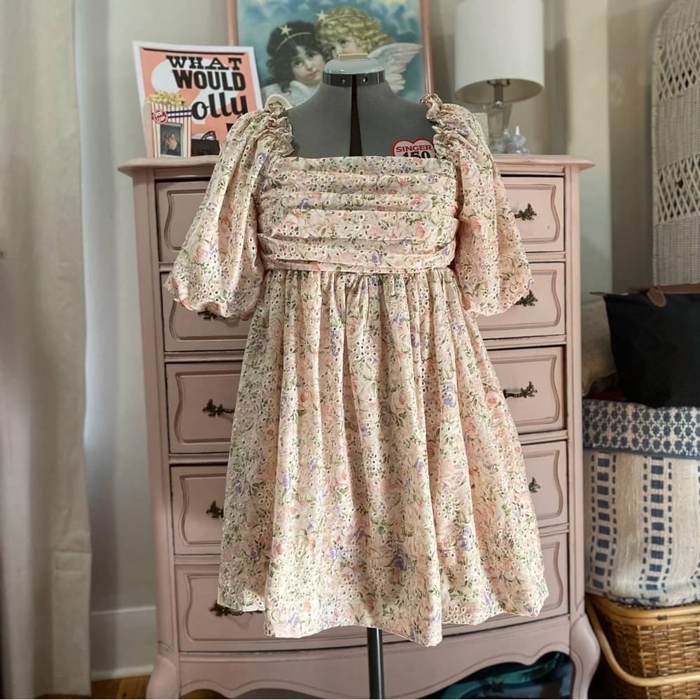 MABLE - Floral eyelet puff sleeve mini dress